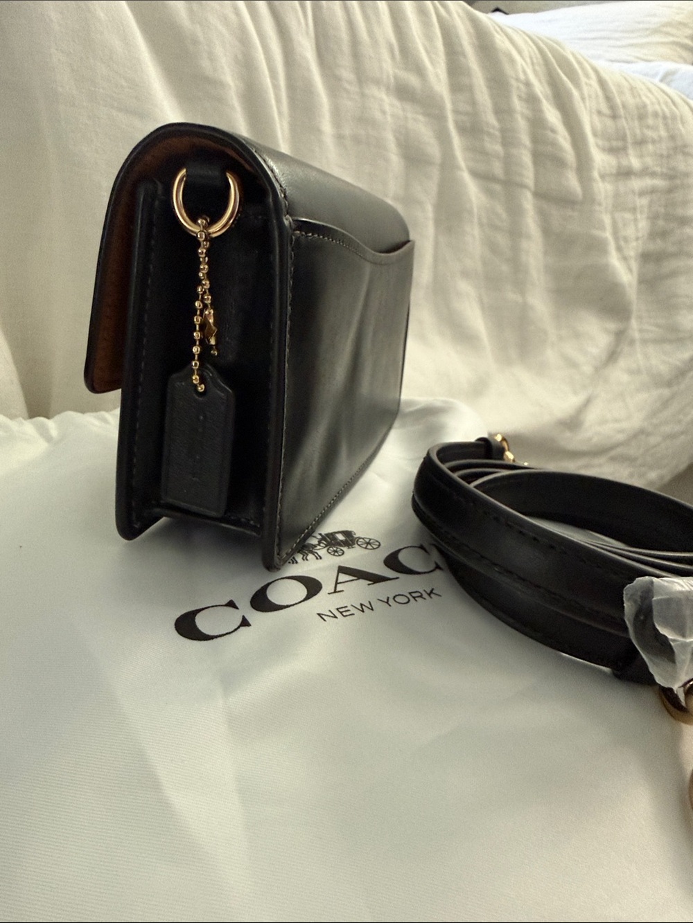 Coach Black Leather Crossbody with Gold-Tone Turnlock - Picture 2 of 14